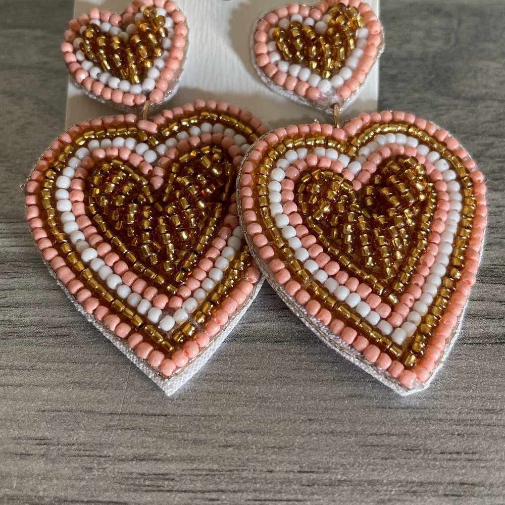 Heart Beaded Earrings Pink Valentine’s Day